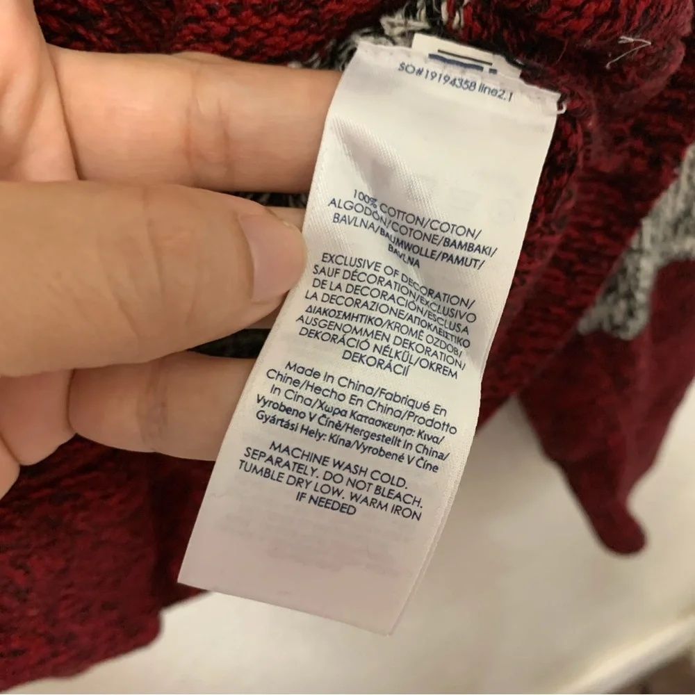 Chaps Ralph Lauren Sweater Mens XL Gray Red Striped Knit Henley Button Collar - Picture 9 of 10